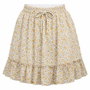 Paper Crane Floral Ruffle Skirt Small Boho Elastic Waist Mini Cottagecore